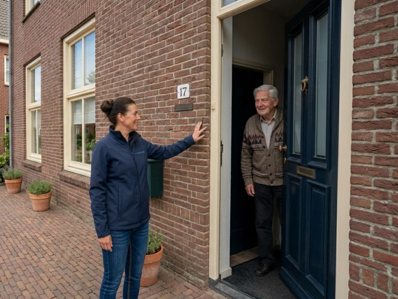 Thuiszorgmedewerker van Valckenborgh bij de voordeur van een cliënt